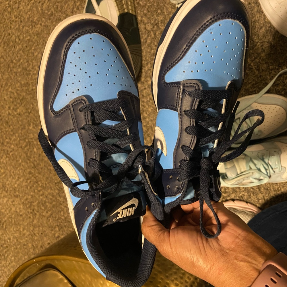 Blue on blue Nike dunk big kid size 7